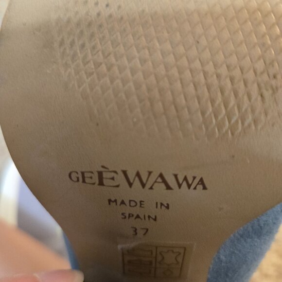 Gee WaWa Mules Womens SZ EU 37 US 6.5-7 Blue Suede Ankle Wrap Bootie Shoes Boho - Picture 7 of 9